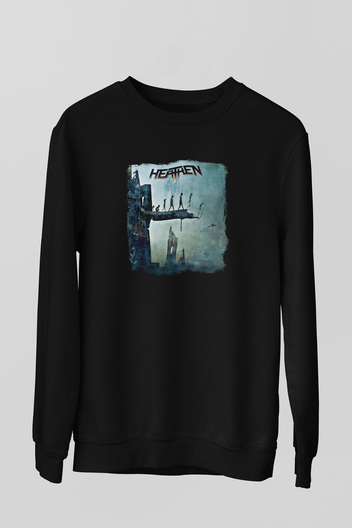 Heathen Baskılı Unisex Siyah Sweatshirt