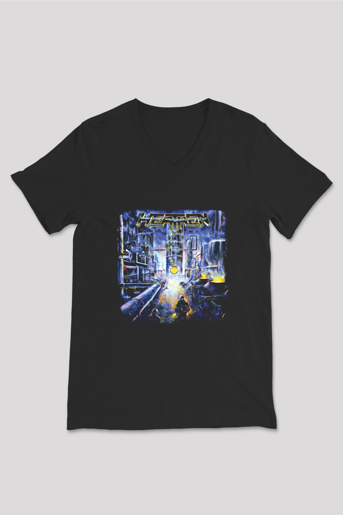Heathen Baskılı Unisex Siyah V Yaka Tişört