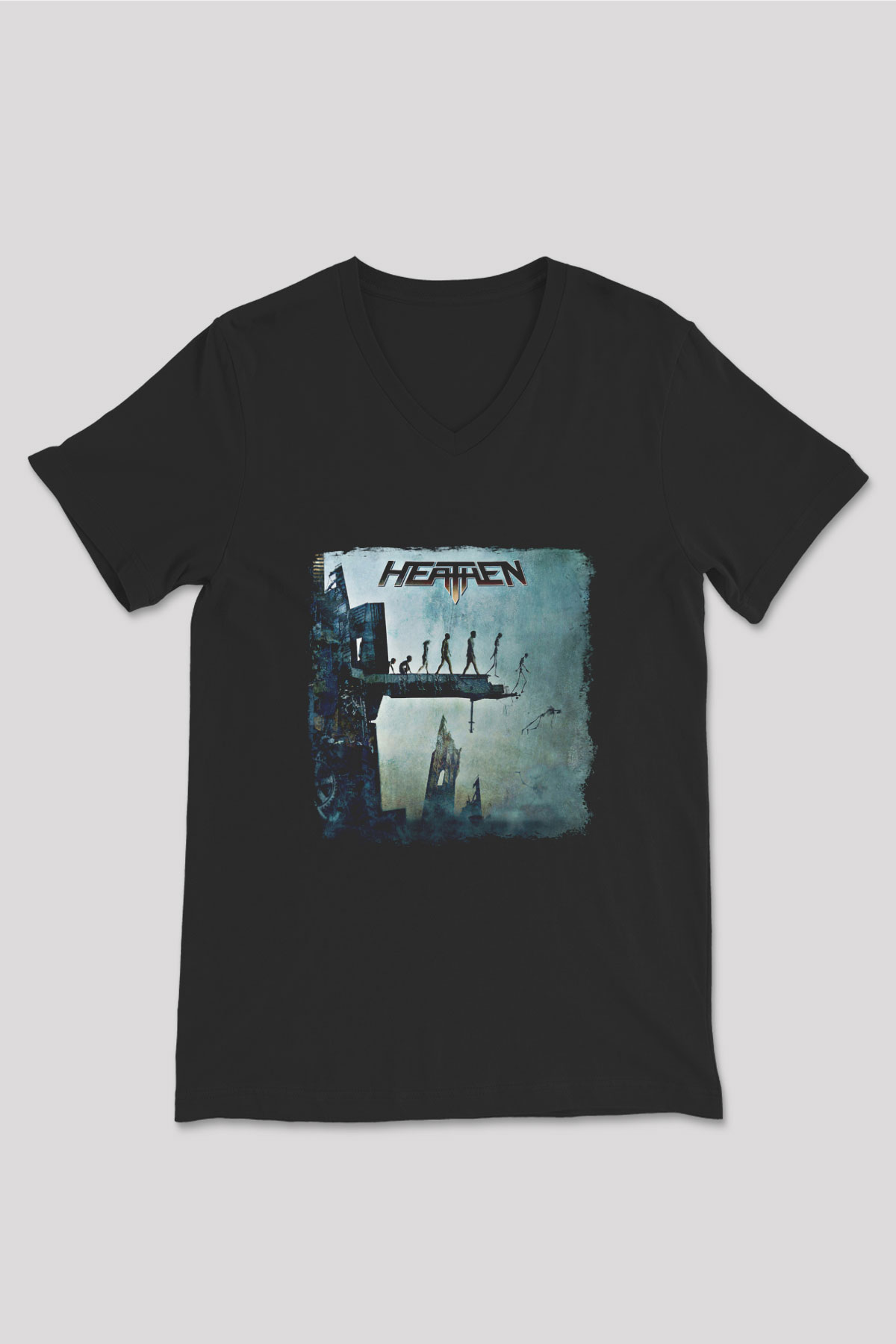 Heathen Baskılı Unisex Siyah V Yaka Tişört