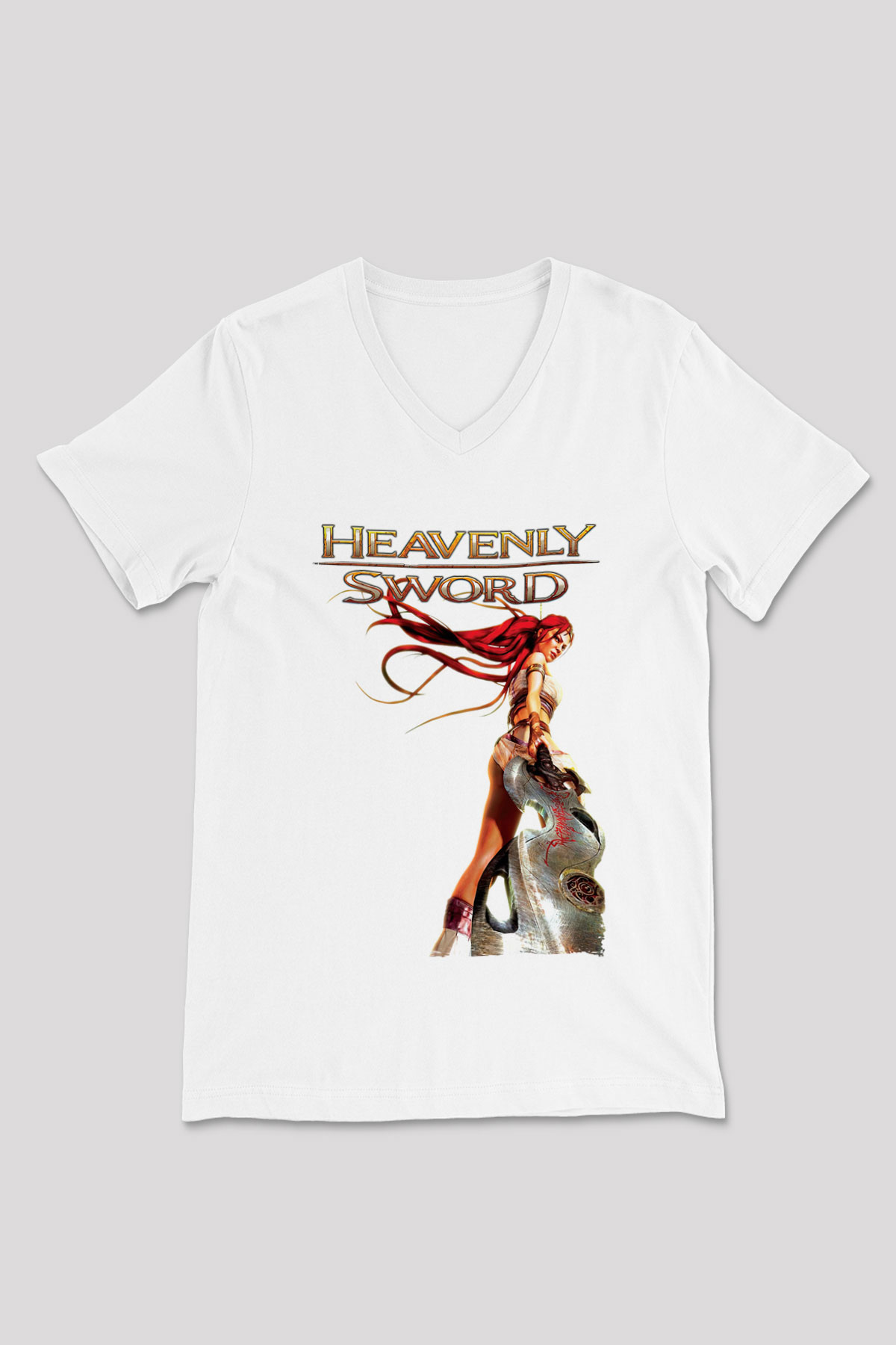 Heavenly Sword Beyaz Unisex V Yaka Tişört