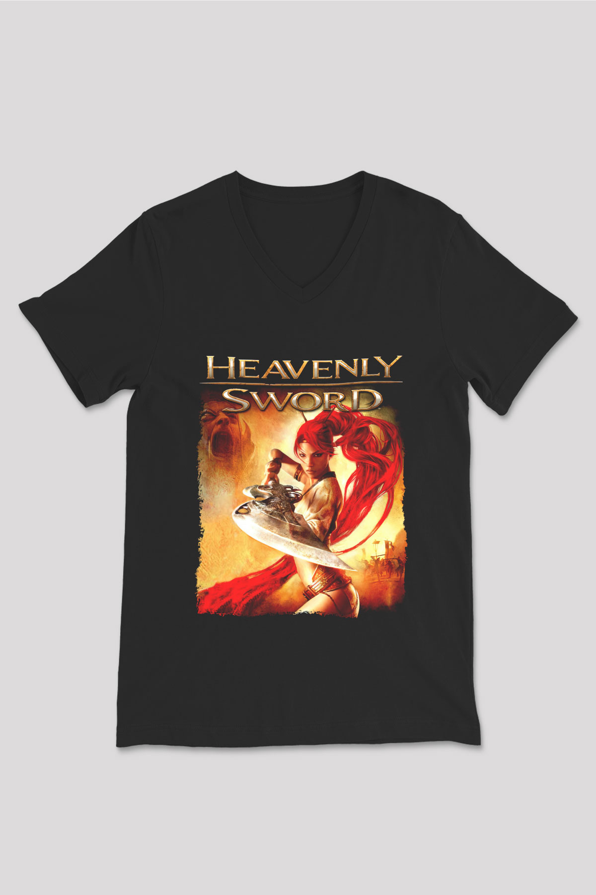 Heavenly Sword Siyah Unisex V Yaka Tişört