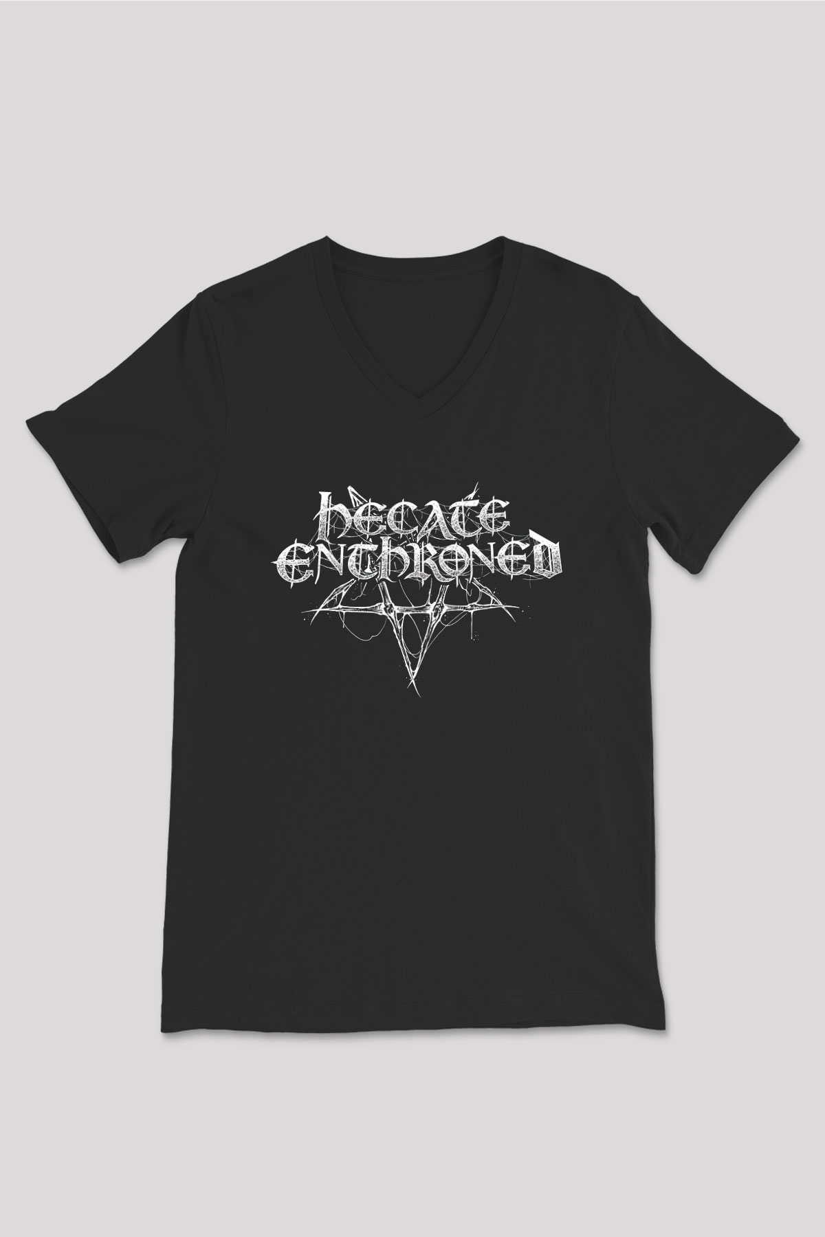 Hecate Enthroned Baskılı Unisex Siyah V Yaka Tişört - Tshirt