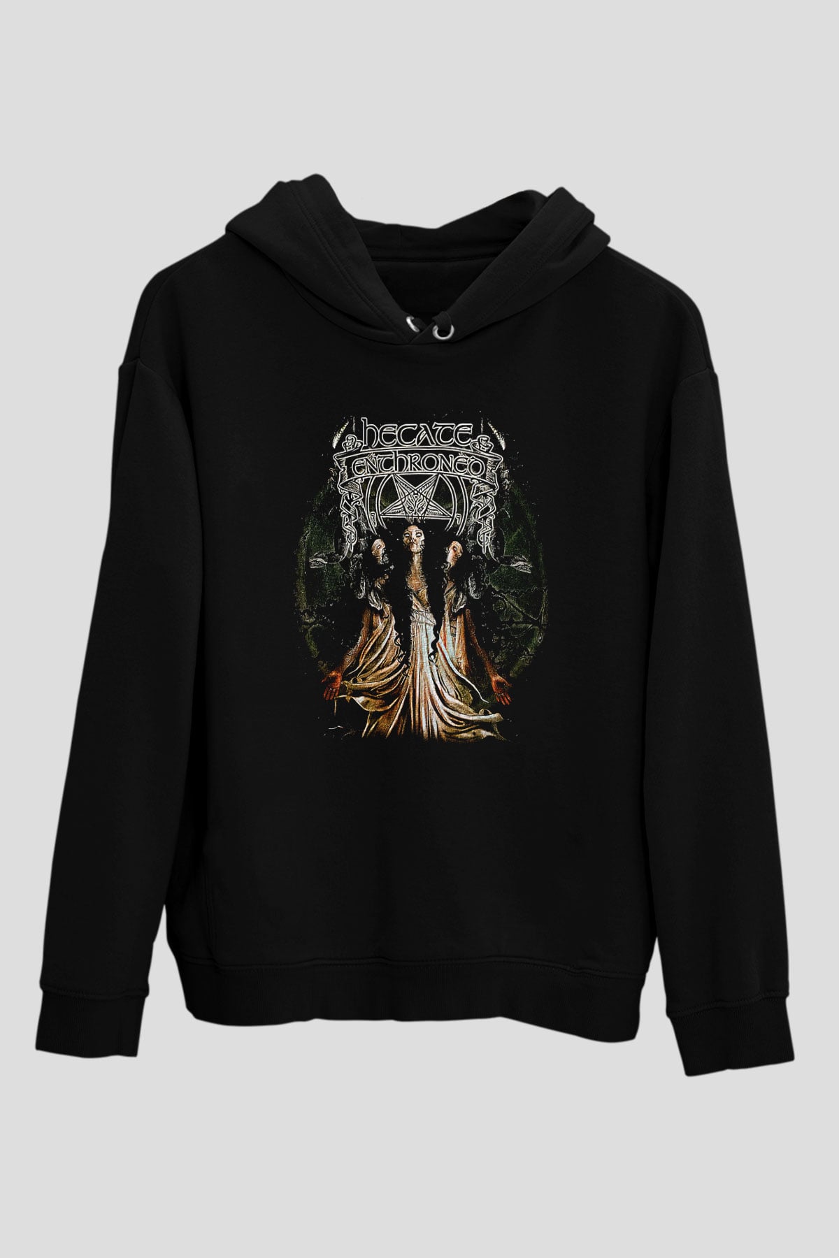 Hecate Enthroned Baskılı Unisex Siyah Kapüşonlu Sweatshirt
