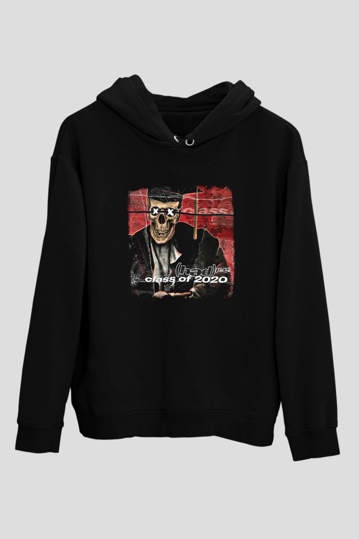 Hed PE Baskılı Unisex Siyah Hoodie