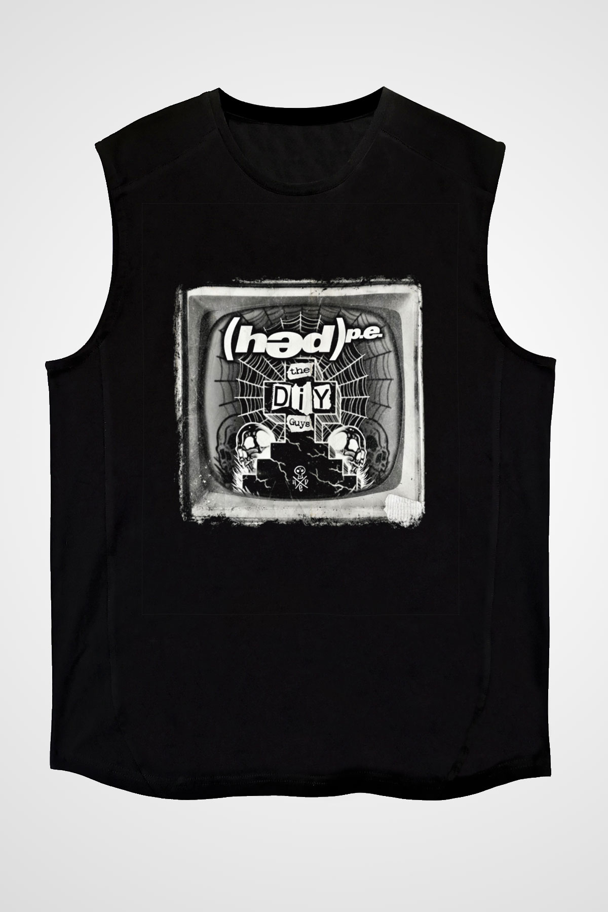 Hed PE Baskılı Unisex Siyah Kolsuz Tişört