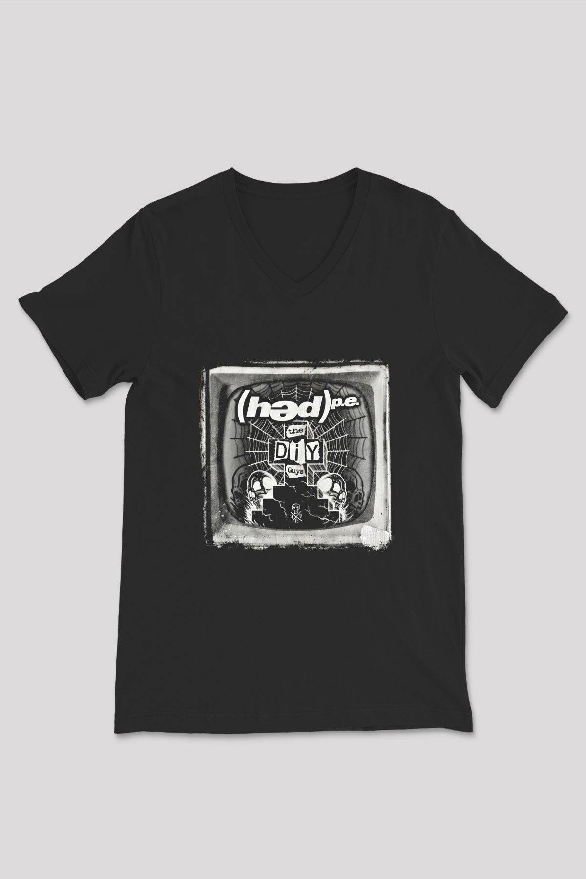 Hed PE Baskılı Unisex Siyah V Yaka Tişört