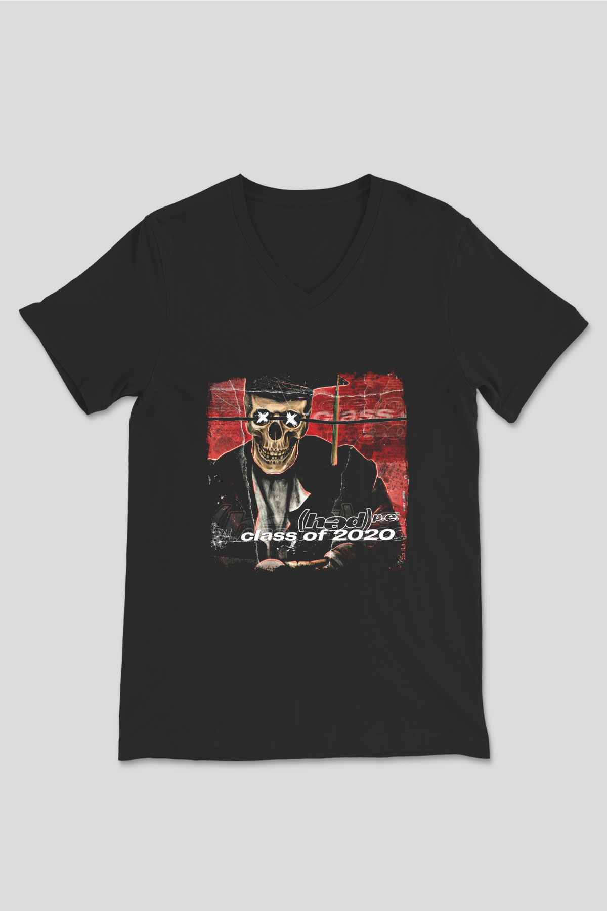 Hed PE Baskılı Unisex Siyah V Yaka Tişört