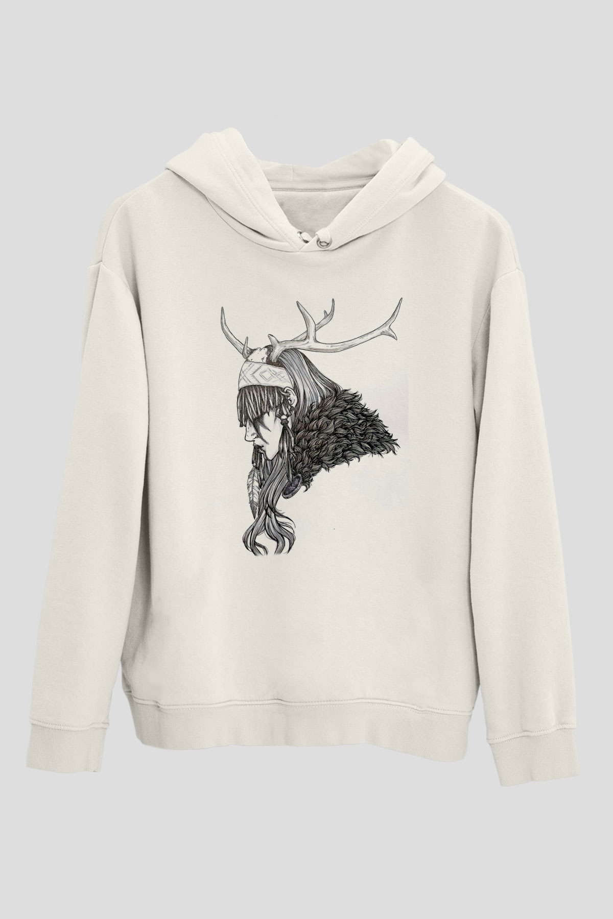 Heilung Baskılı Beyaz Unisex Kapüşonlu Sweatshirt