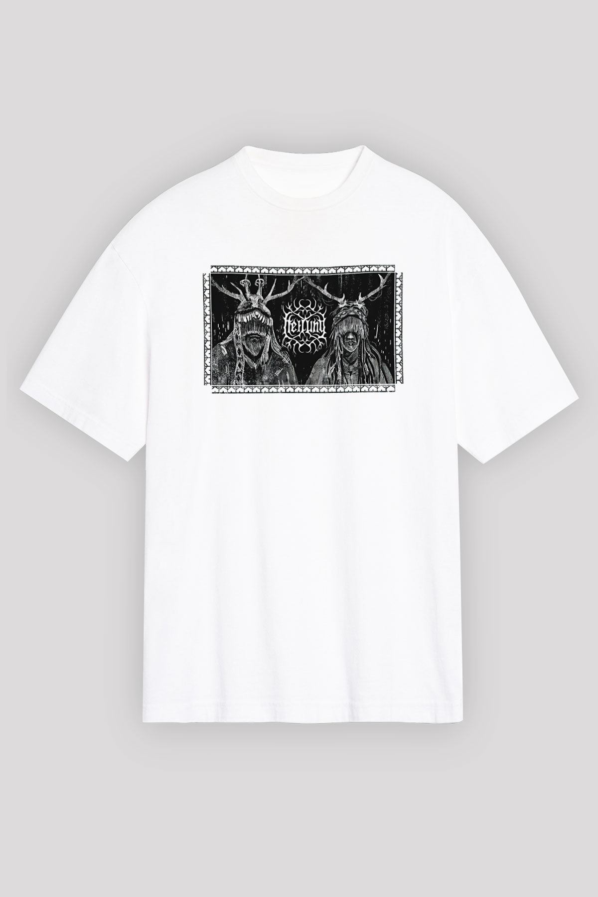 Heilung Baskılı Beyaz Unisex Oversize Tişört - Tshirt