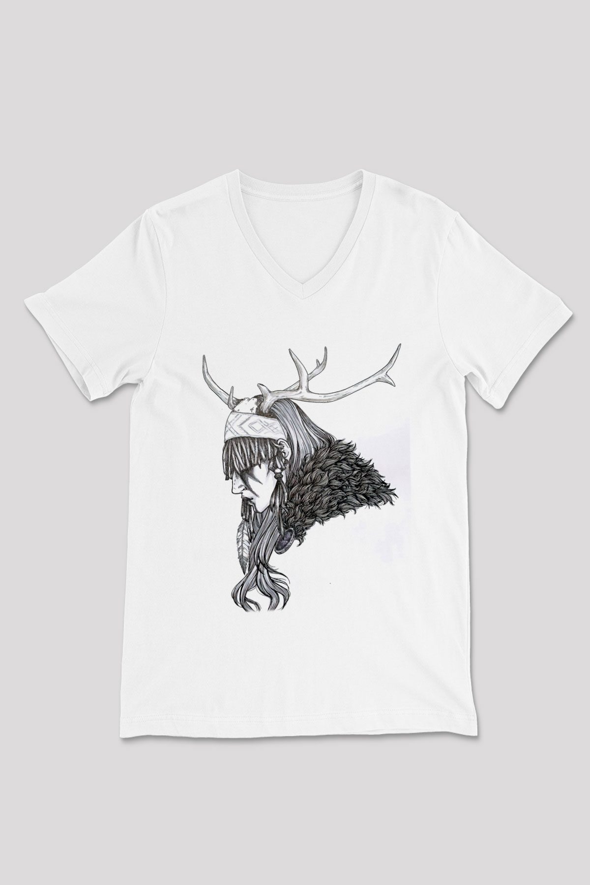 Heilung Baskılı Beyaz Unisex V Yaka Tişört - Tshirt