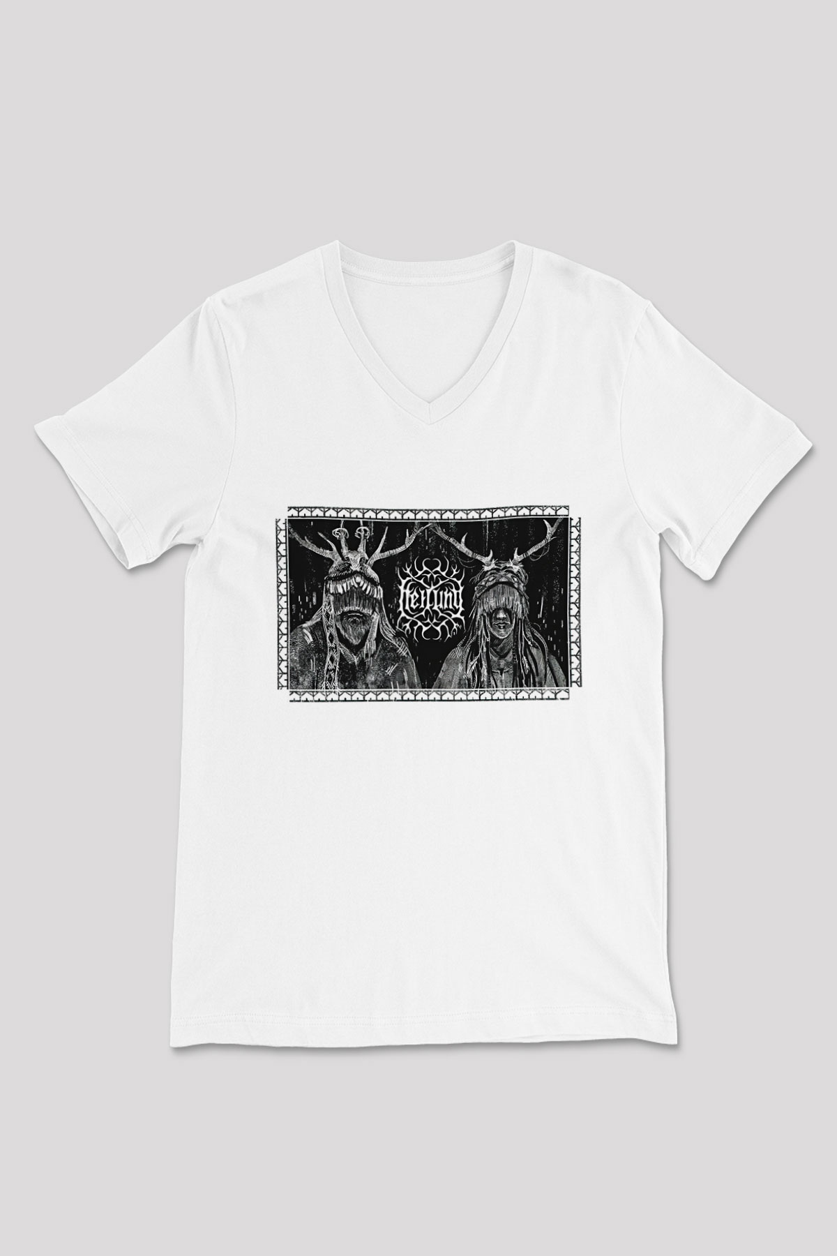 Heilung Baskılı Beyaz Unisex V Yaka Tişört - Tshirt