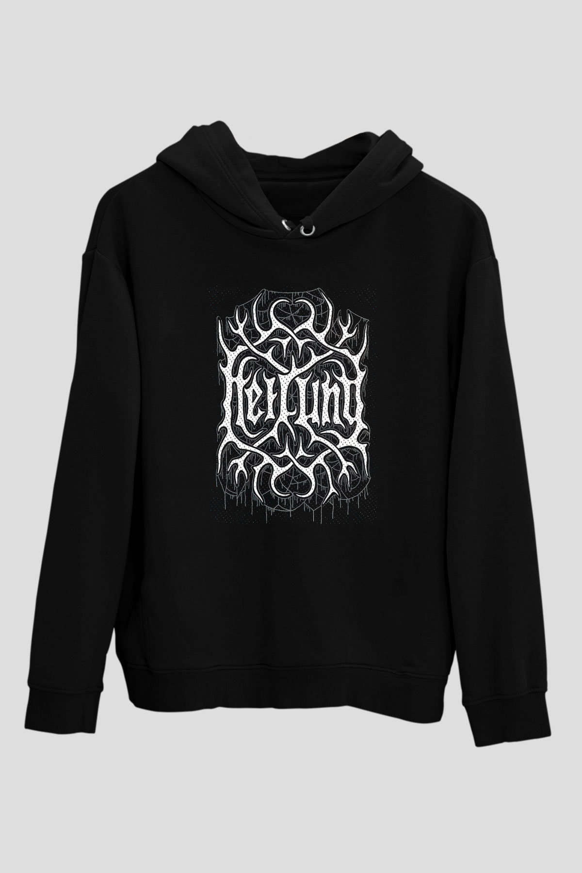 Heilung Baskılı Unisex Siyah Kapüşonlu Sweatshirt
