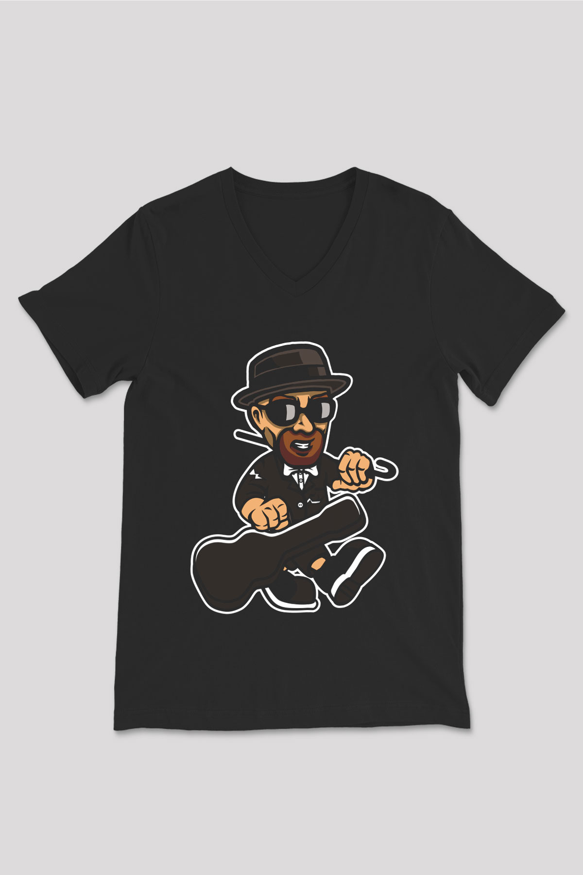 Heisenberg Gentleman Baskılı Unisex Siyah V Yaka Tişört