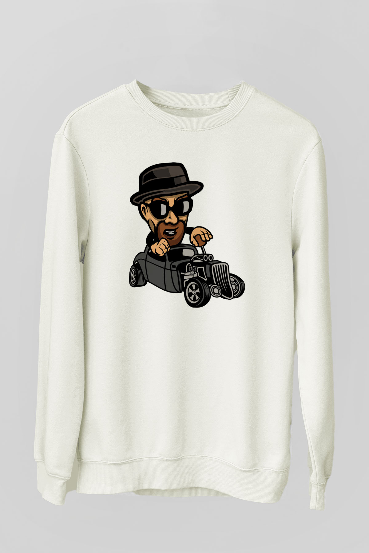 Heisenberg Hotrod Baskılı Unisex Beyaz Sweatshirt