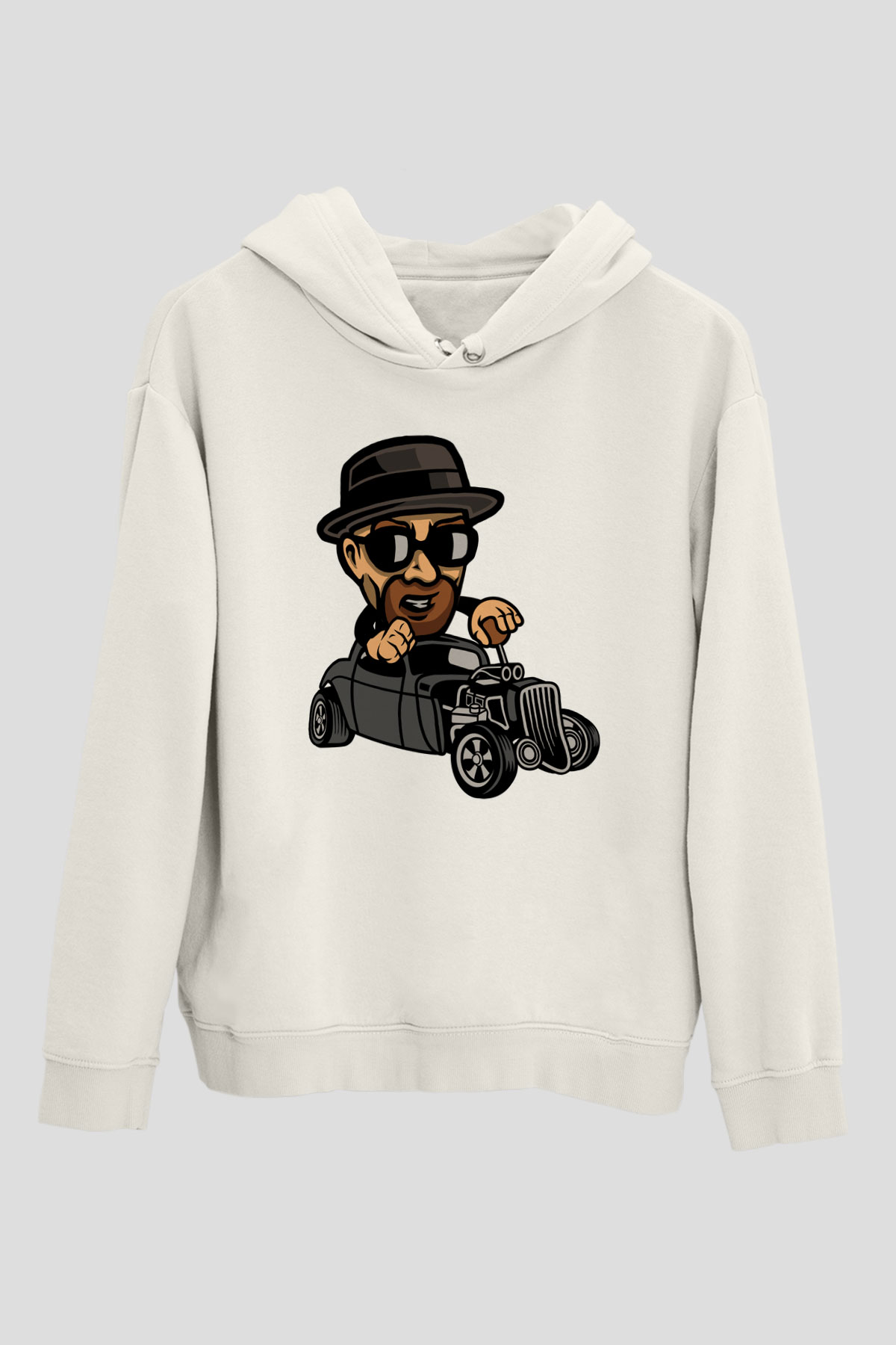 Heisenberg Hotrod Baskılı Unisex Beyaz Hoodie