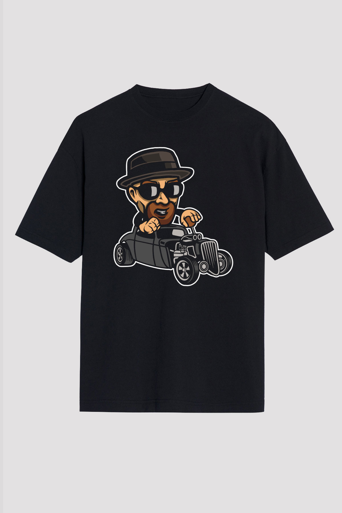 Heisenberg Hotrod Baskılı Unisex Siyah Oversize Tişört