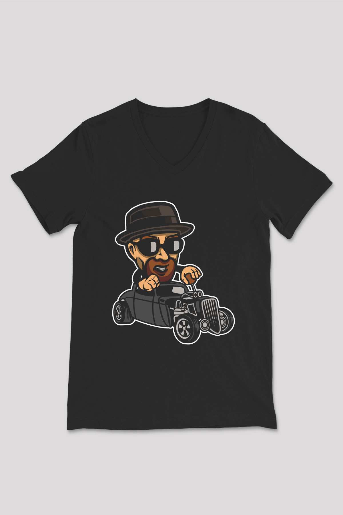 Heisenberg Hotrod Baskılı Unisex Siyah V Yaka Tişört