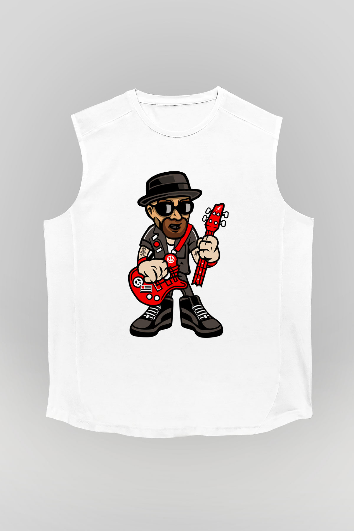 Heisenberg Rockstar Baskılı Unisex Beyaz Kolsuz Tişört