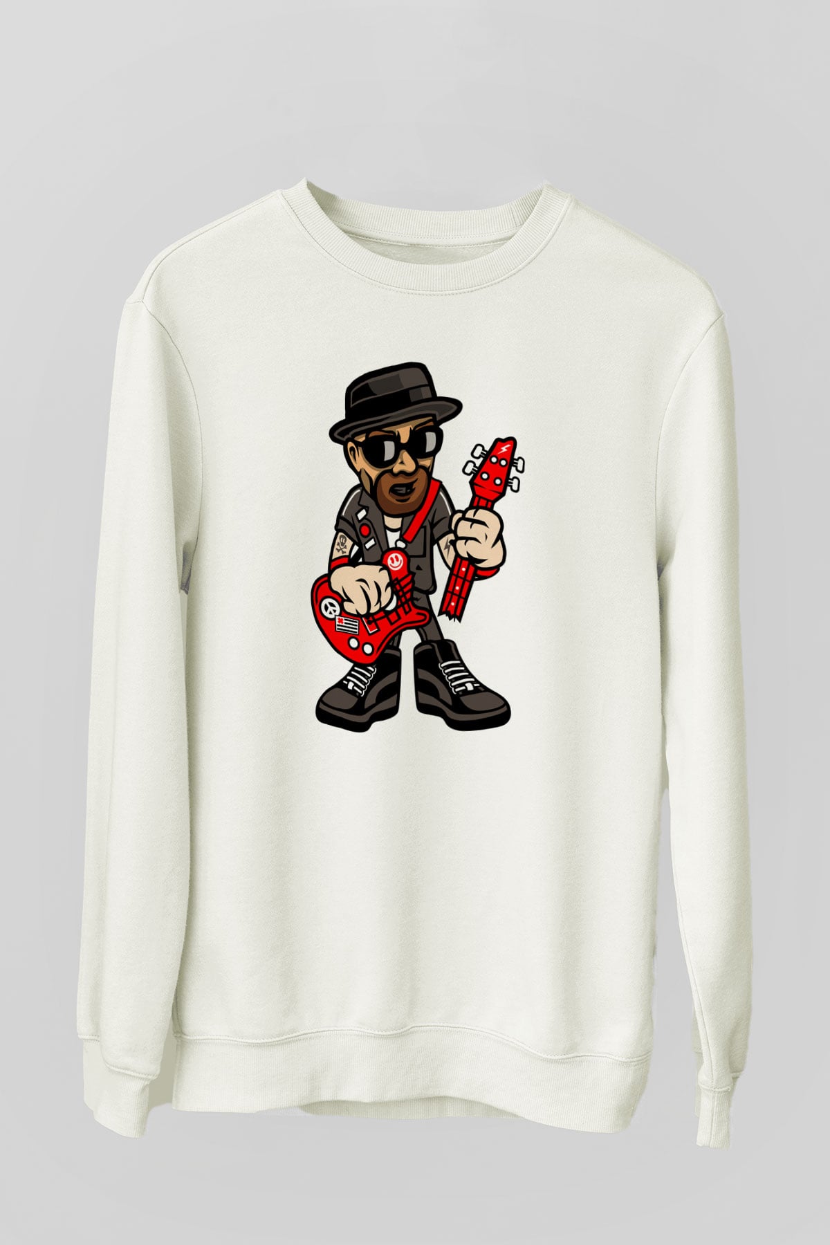 Heisenberg Rockstar Baskılı Unisex Beyaz Sweatshirt