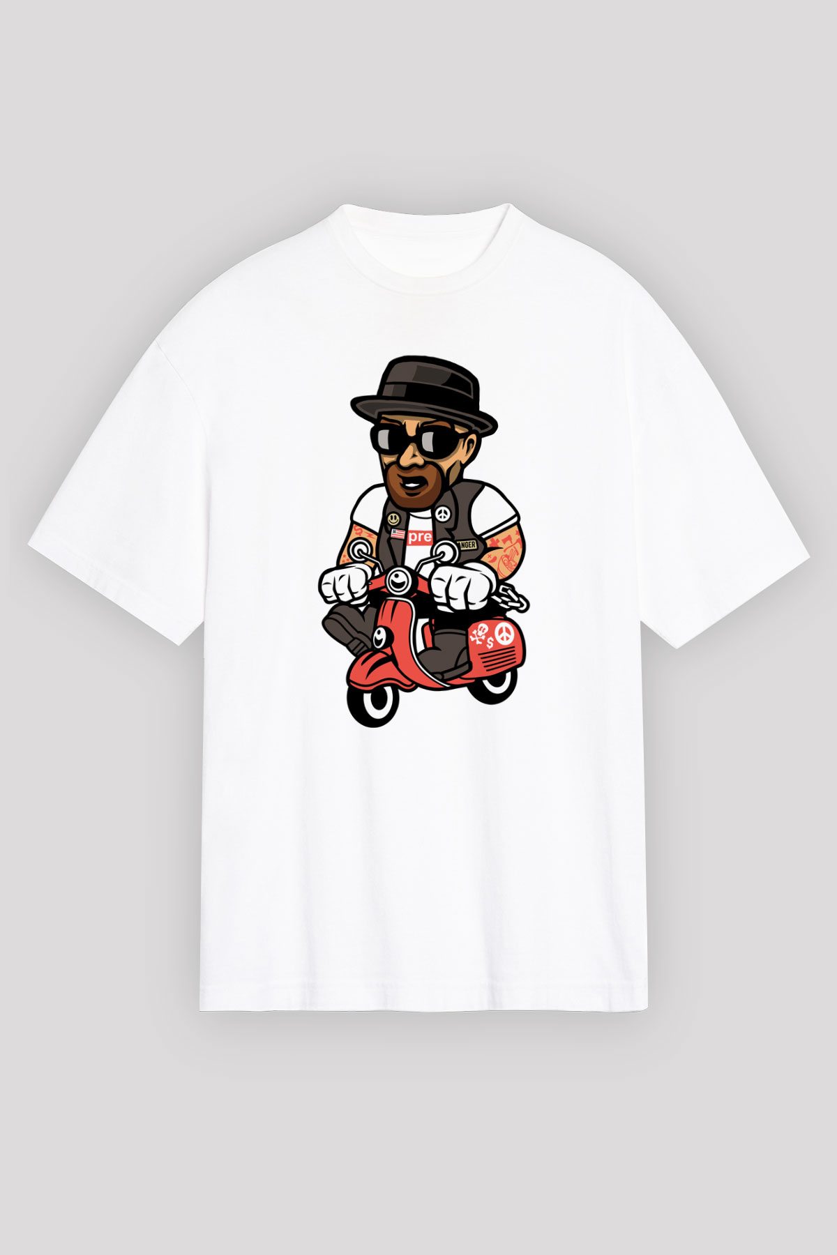 Heisenberg Scooter Baskılı Unisex Beyaz Oversize Tişört