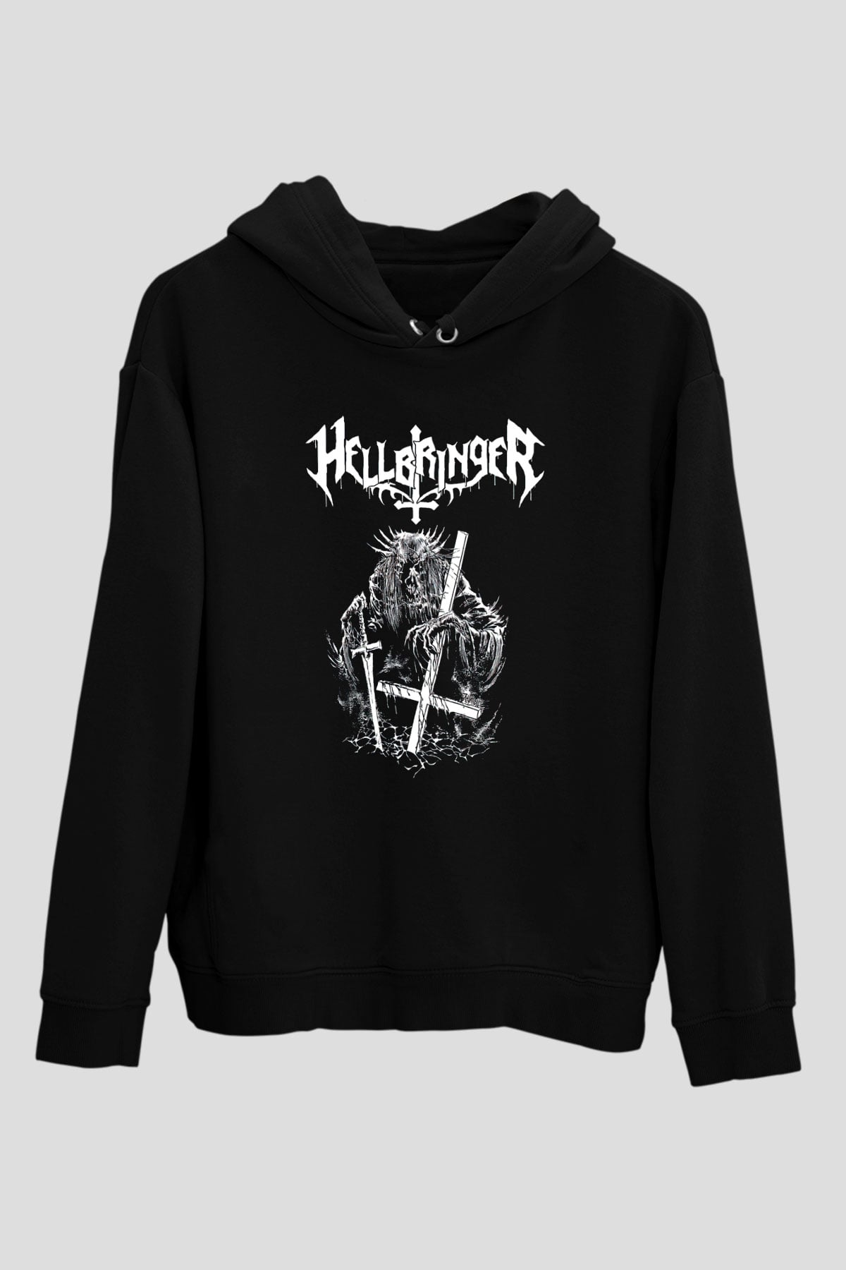 Hellbringer Baskılı Unisex Siyah Kapüşonlu Sweatshirt