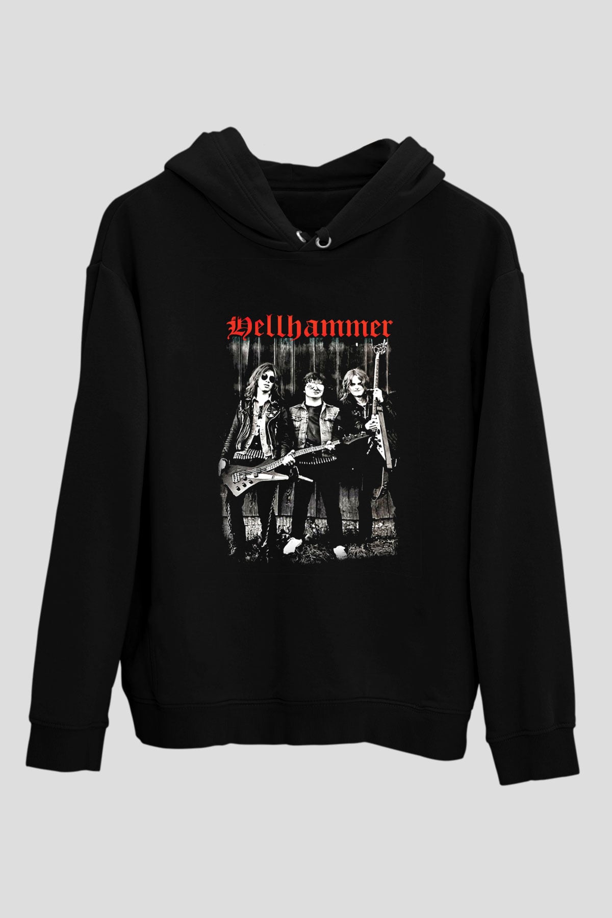 Hellhammer Baskılı Unisex Siyah Hoodie