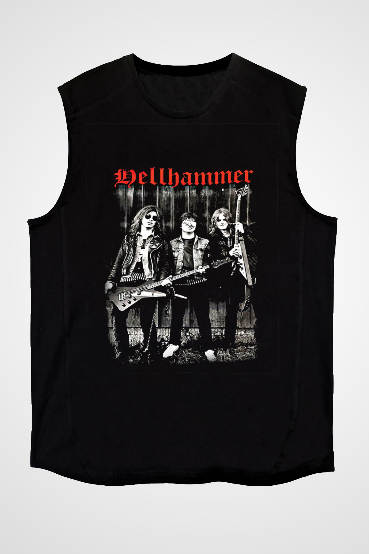 Hellhammer Baskılı Unisex Siyah Kolsuz Tişört