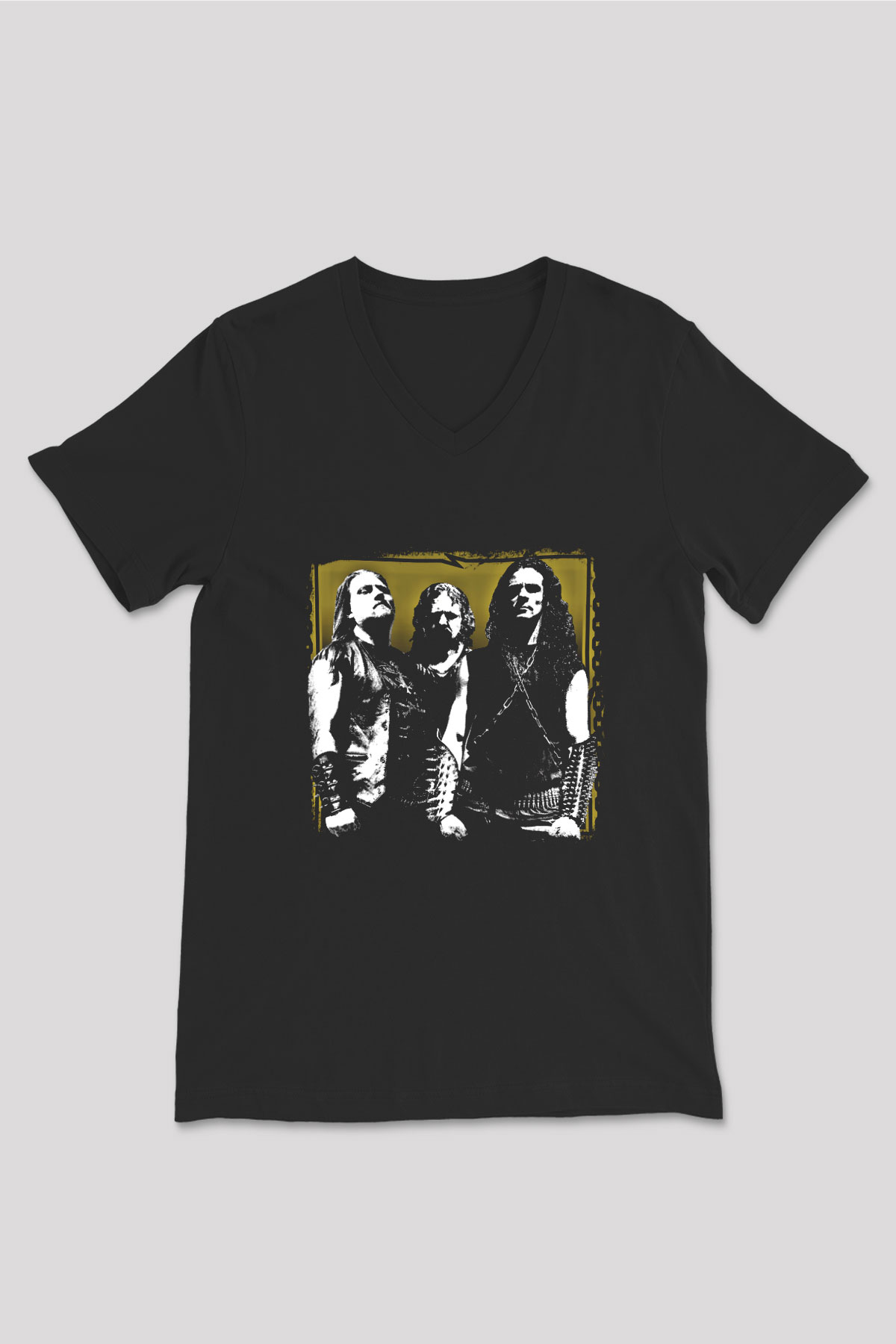Hellhammer Baskılı Unisex Siyah V Yaka Tişört