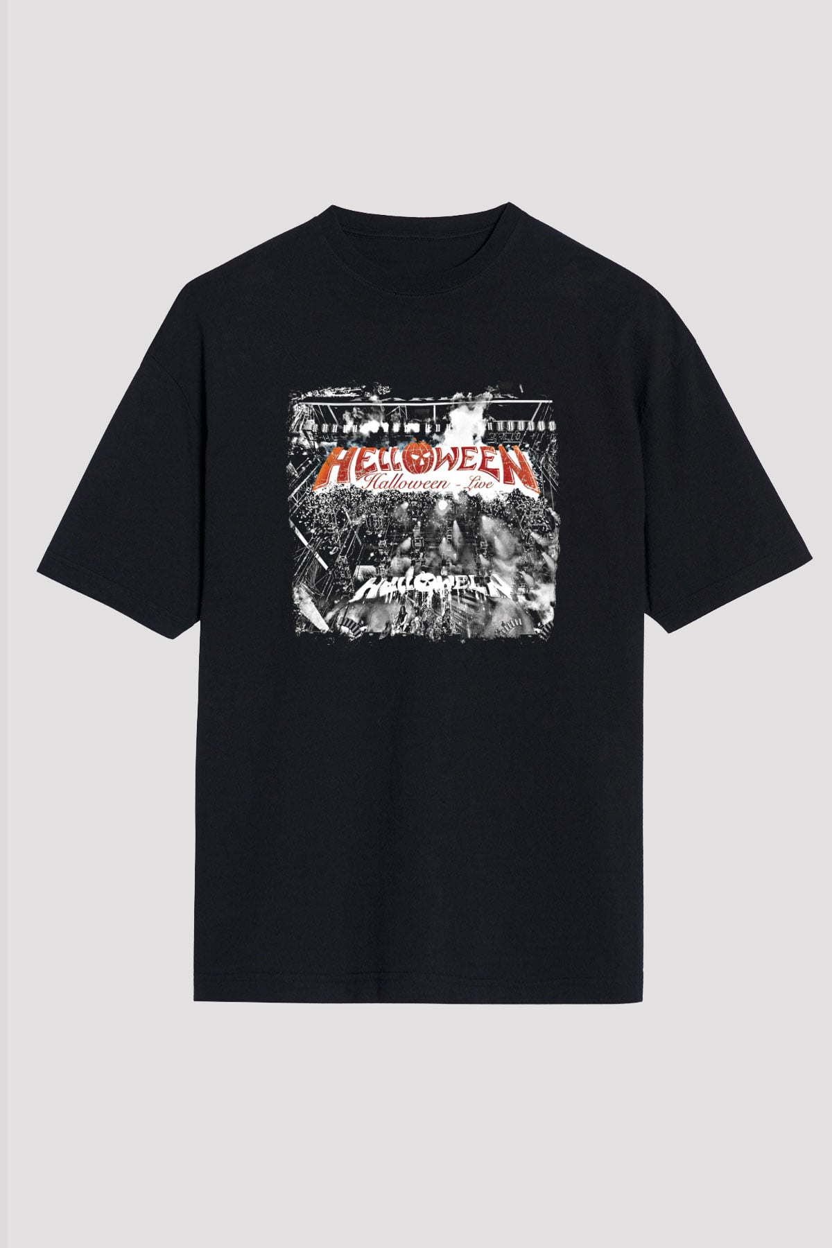 Helloween Baskılı Unisex Siyah Oversize Tişört