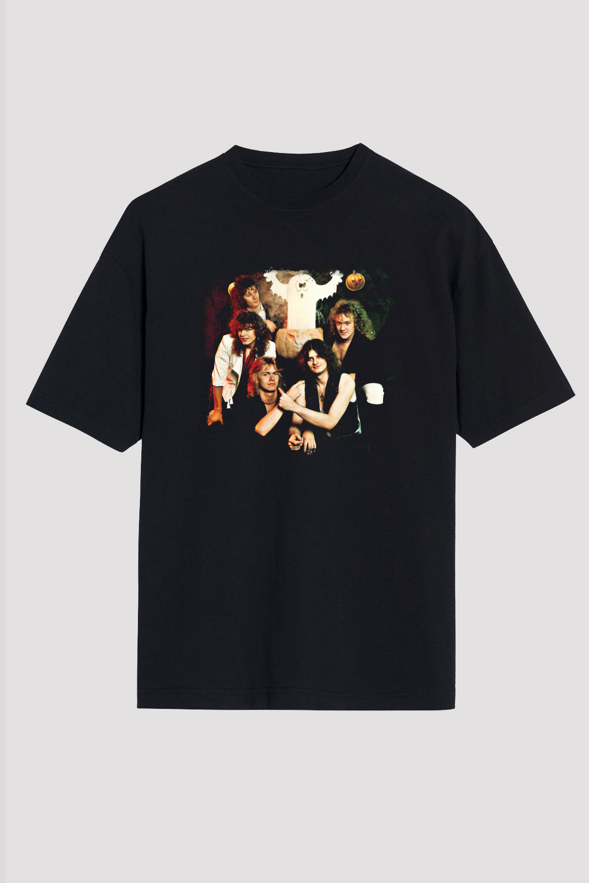 Helloween Baskılı Unisex Siyah Oversize Tişört