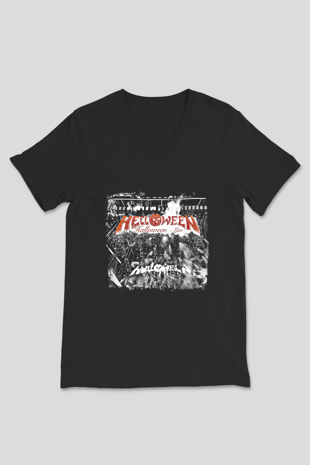 Helloween Baskılı Unisex Siyah V Yaka Tişört