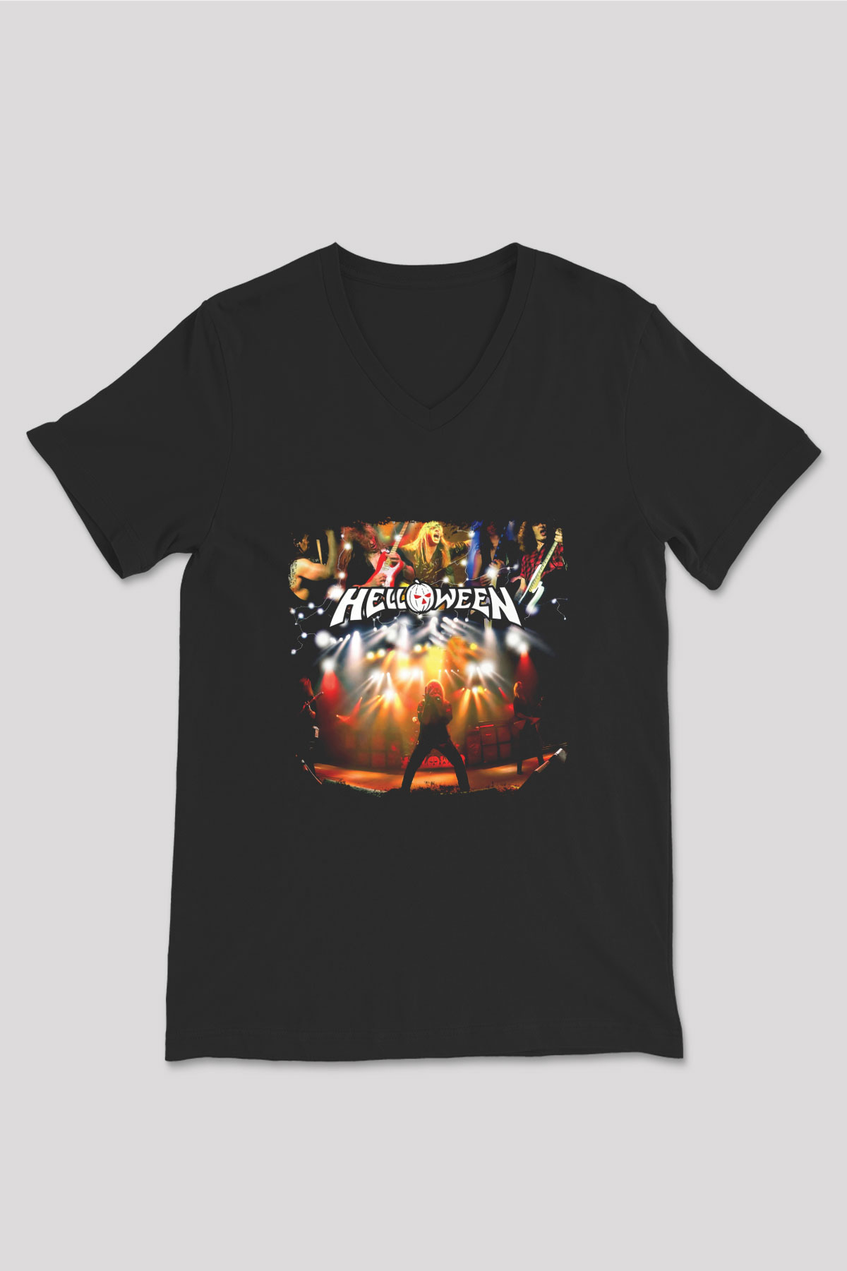 Helloween Baskılı Unisex Siyah V Yaka Tişört