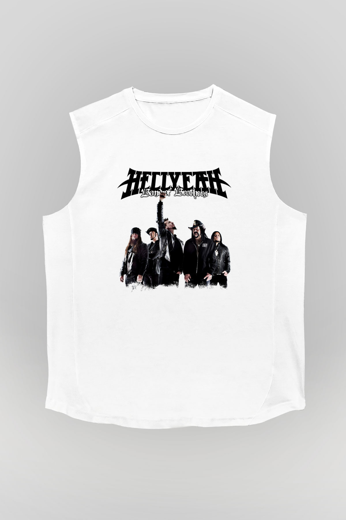 Hellyeah Baskılı Unisex Beyaz Kolsuz Tişört