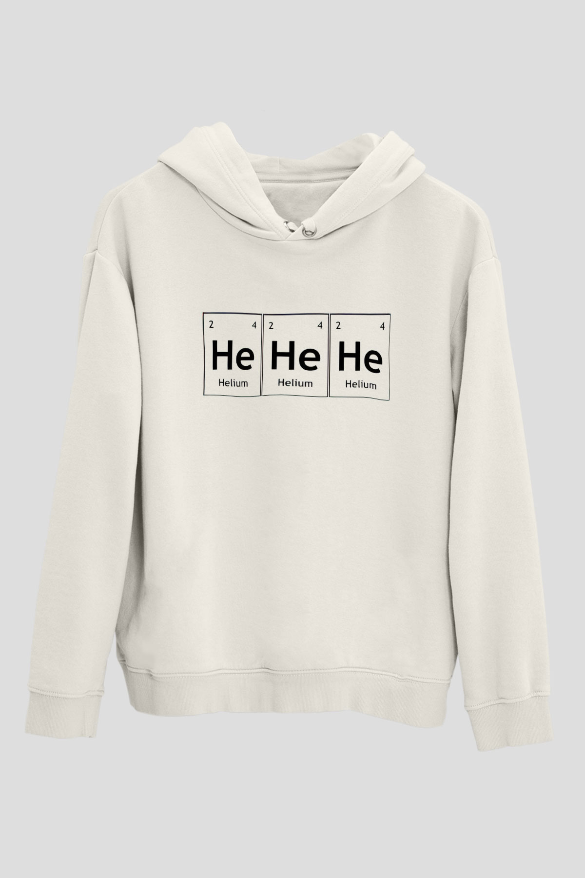Helyum Elementi Hehehe Baskılı Unisex Beyaz Hoodie