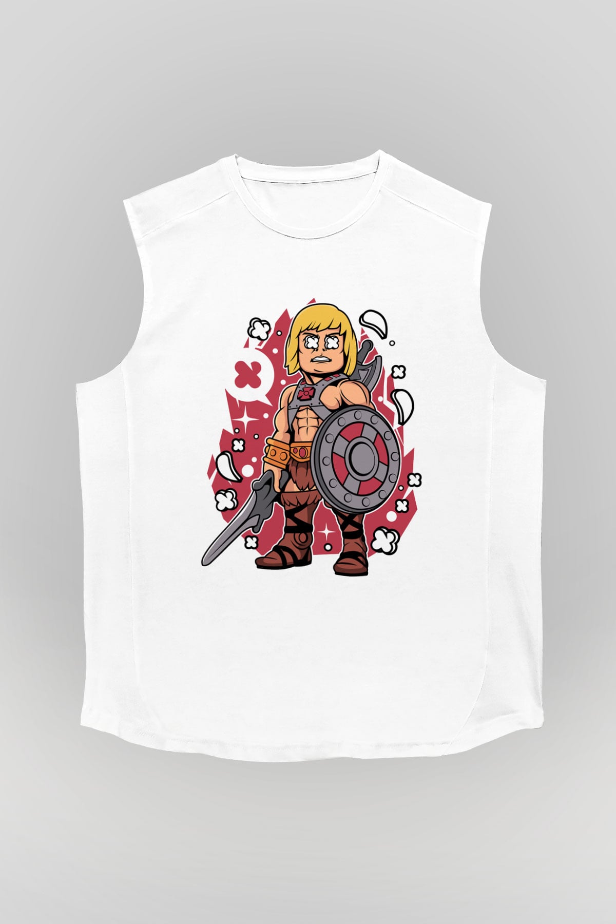 Heman Baskılı Unisex Beyaz Kolsuz Tişört