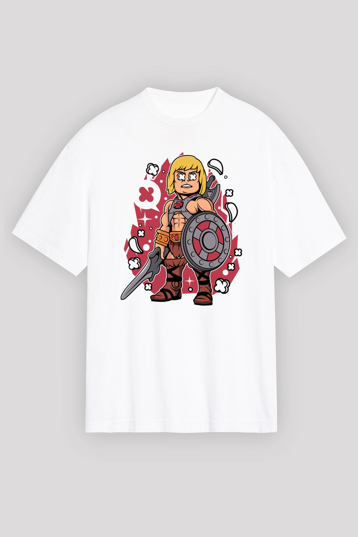 Heman Baskılı Unisex Beyaz Oversize Tişört