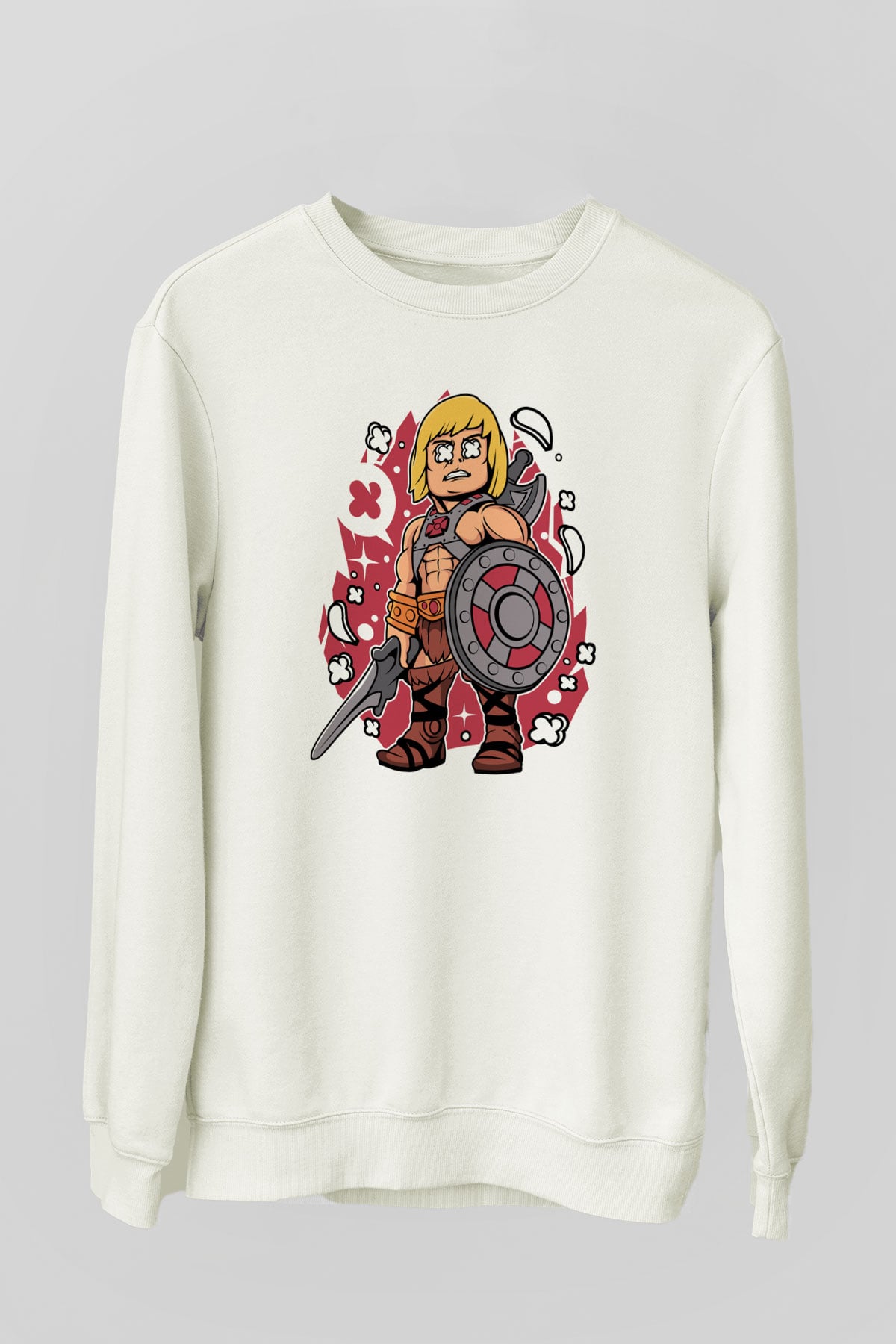 Heman Baskılı Unisex Beyaz Sweatshirt