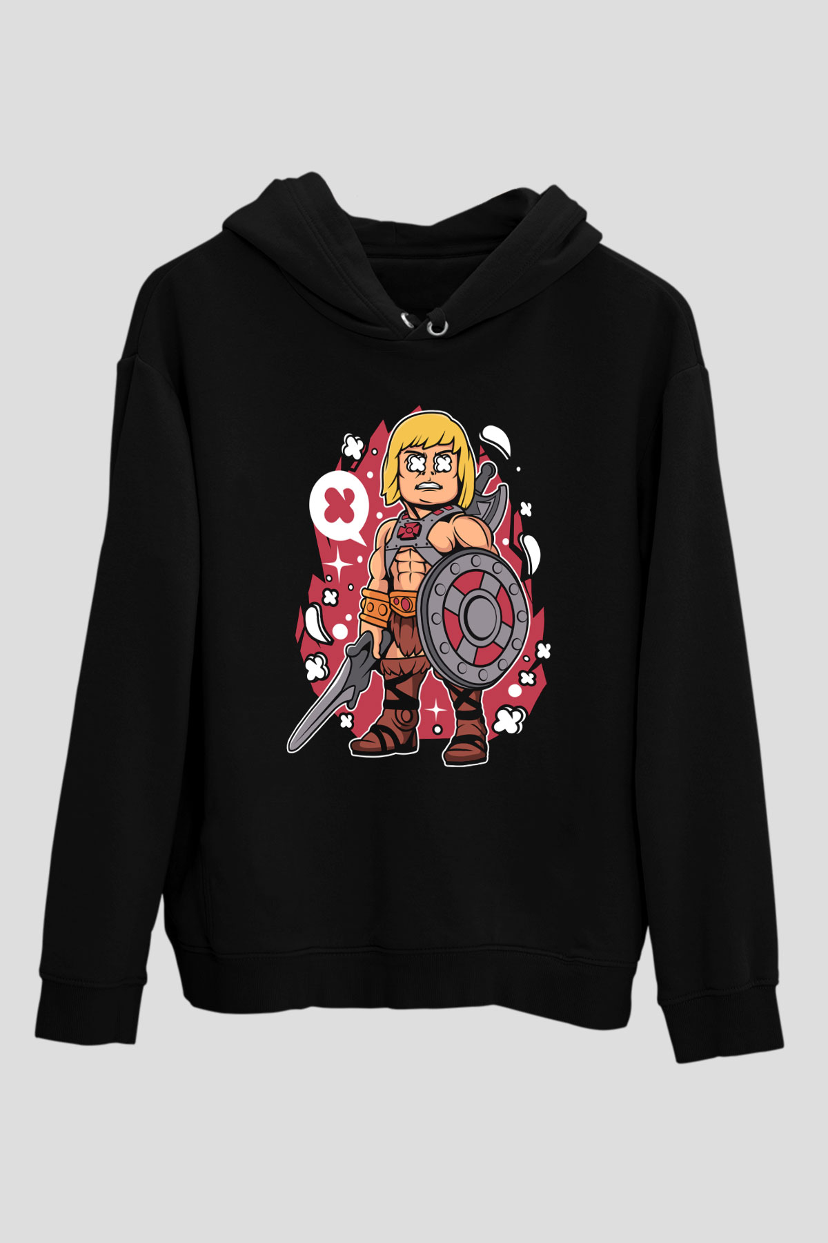Heman Baskılı Unisex Siyah Hoodie