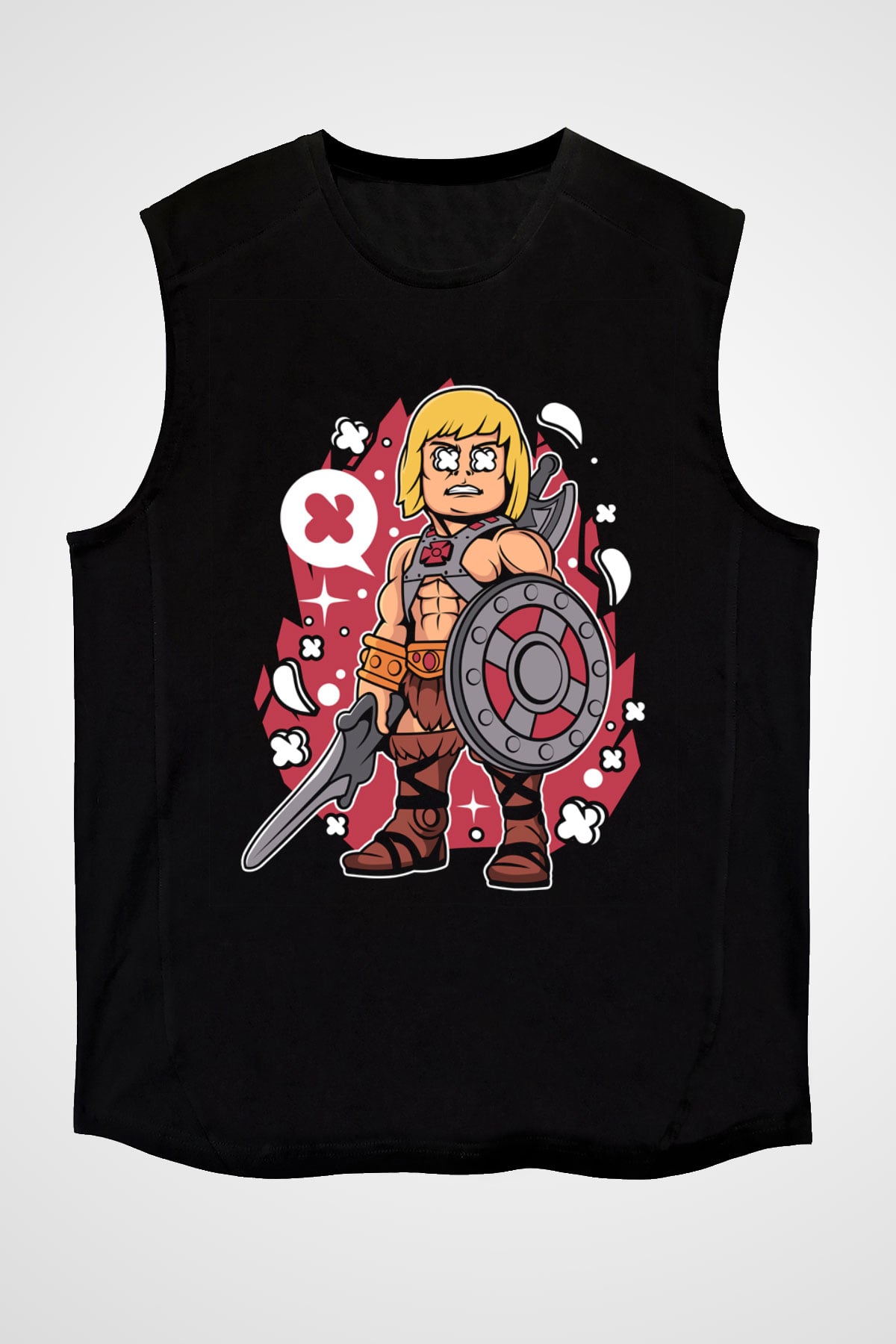 Heman Baskılı Unisex Siyah Kolsuz Tişört