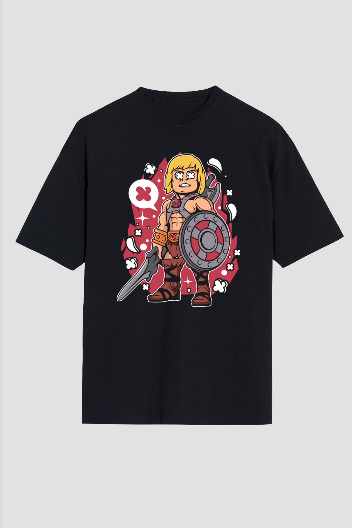 Heman Baskılı Unisex Siyah Oversize Tişört