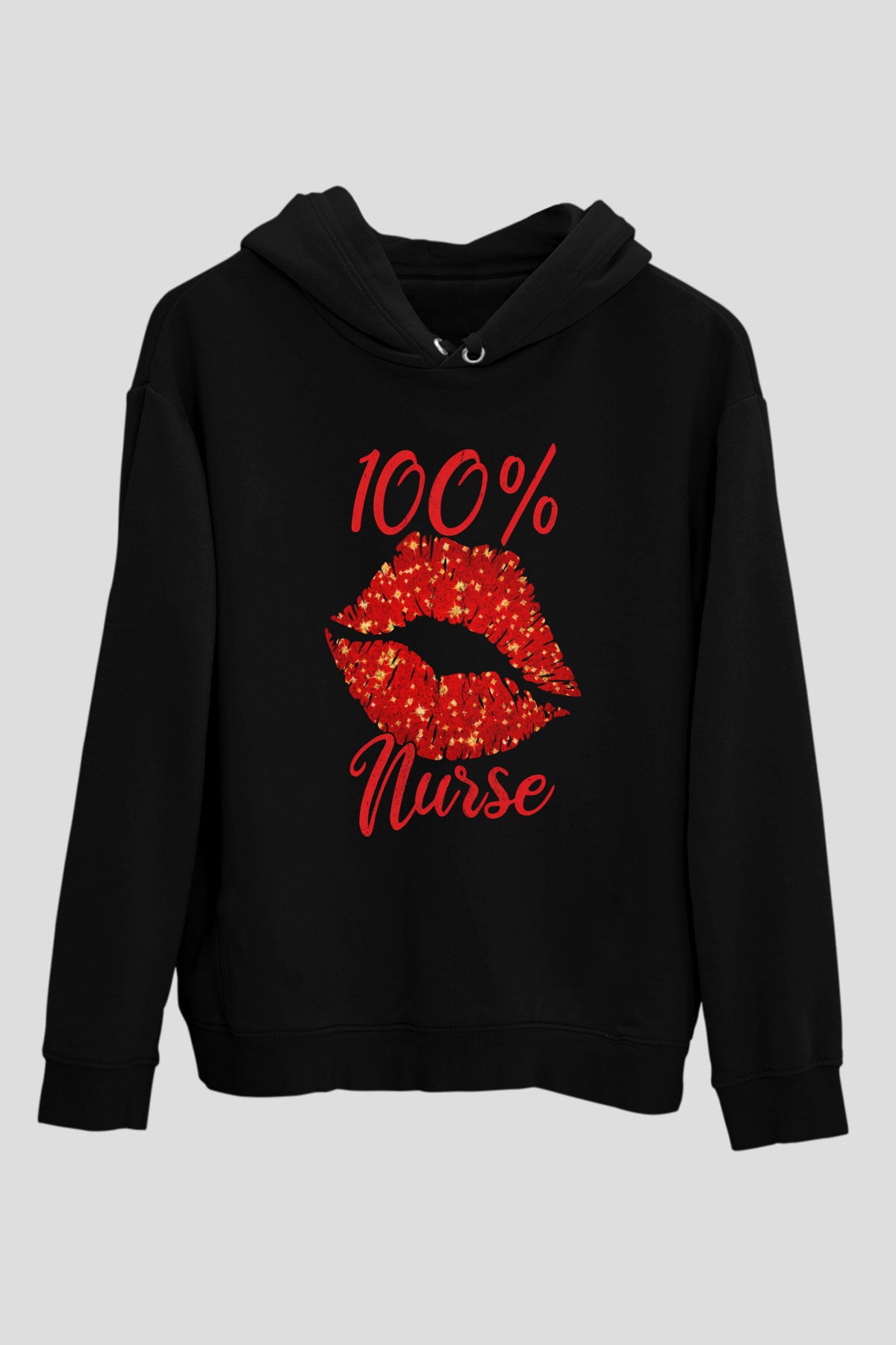 Hemşire Siyah Unisex Kapüşonlu Sweatshirt