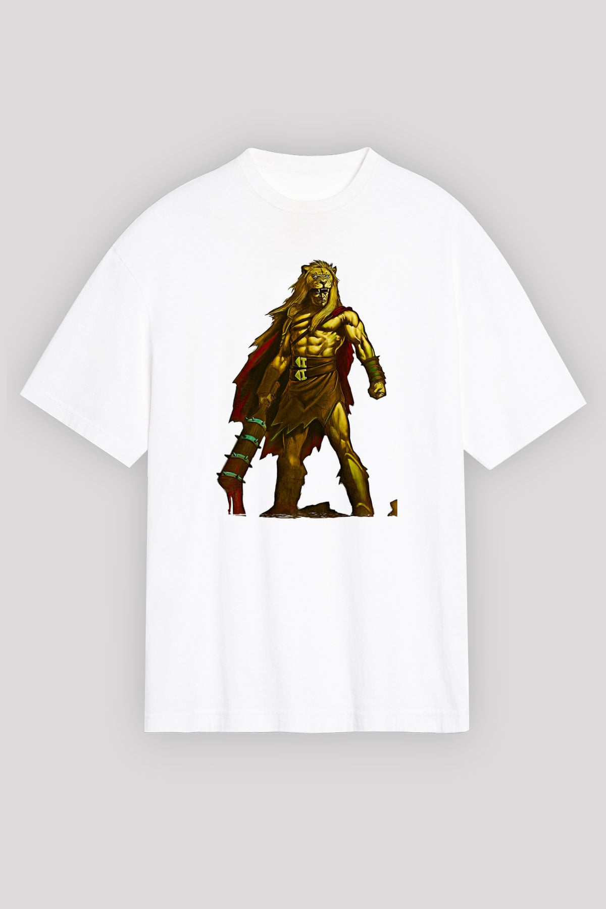 Herkül Baskılı Beyaz Unisex Oversize Tişört - Tshirt