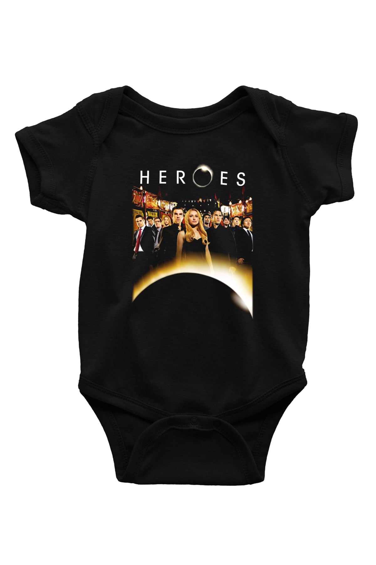 Heroes Baskılı Siyah Bebek Body - Zıbın