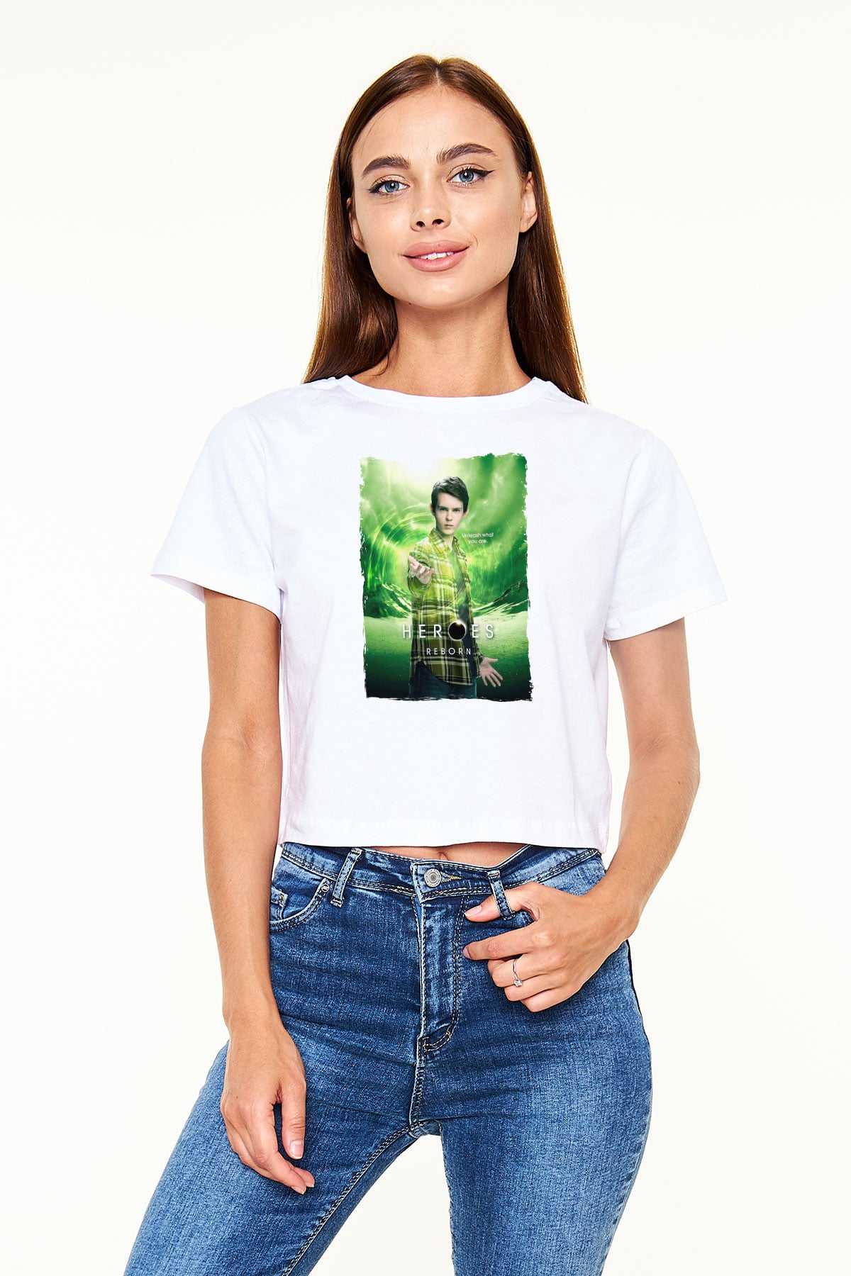 Heroes Beyaz  Crop Top Tişört