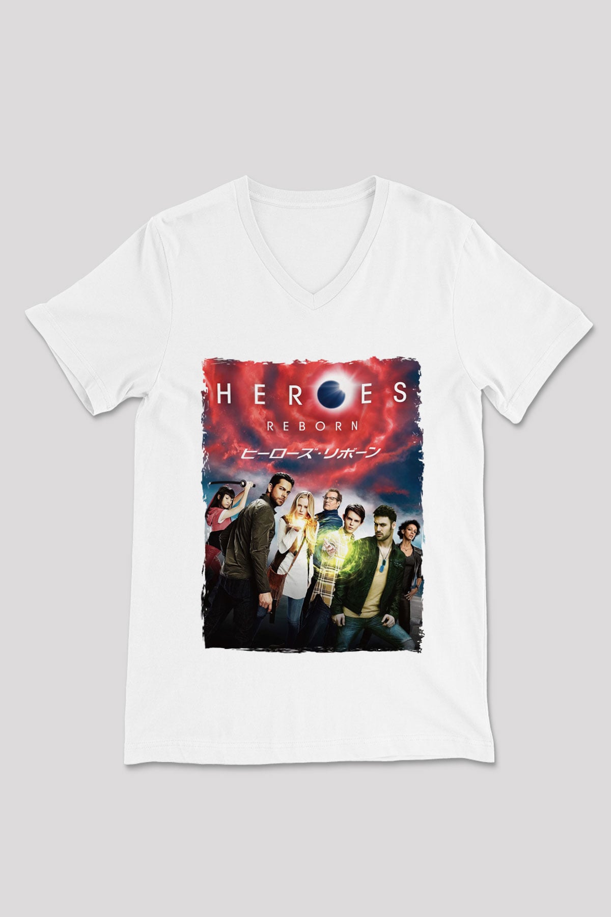 Heroes Beyaz Unisex V Yaka Tişört