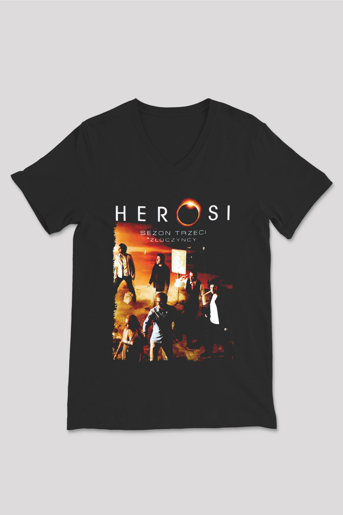 Heroes Siyah Unisex V Yaka Tişört