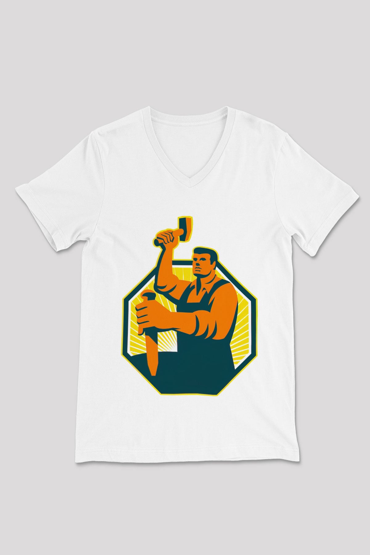 Heykeltıraş Beyaz Unisex V Yaka Tişört