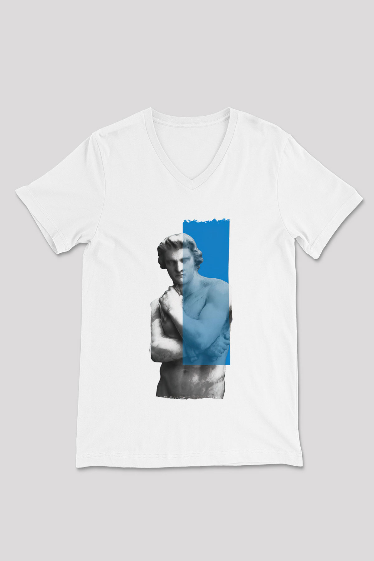 Heykeltıraş Beyaz Unisex V Yaka Tişört
