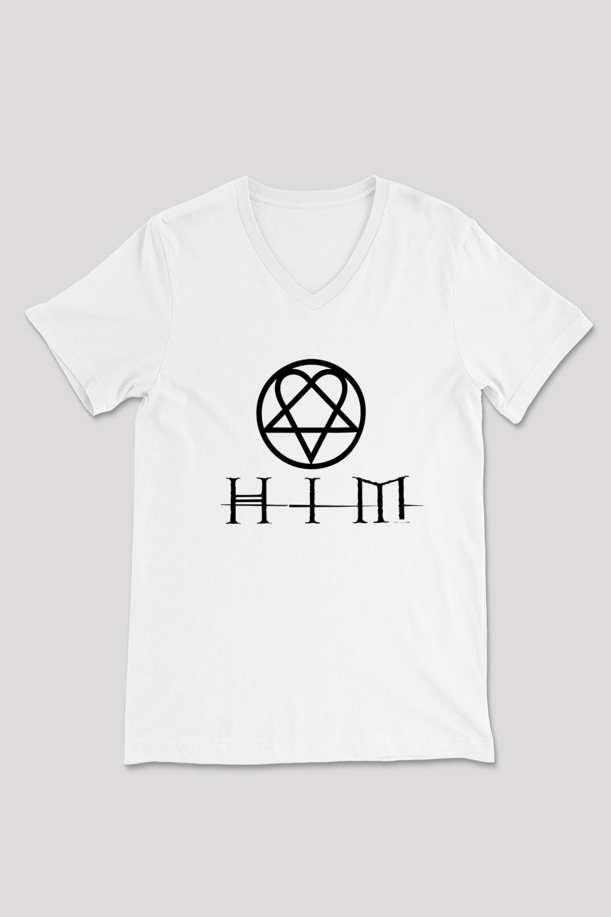 HIM Beyaz Unisex V Yaka Tişört T-Shirt