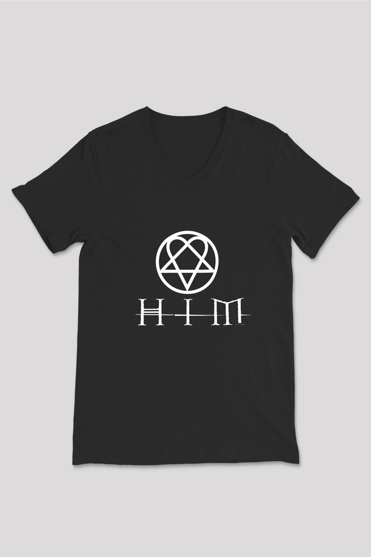 HIM Siyah Unisex V Yaka Tişört T-Shirt
